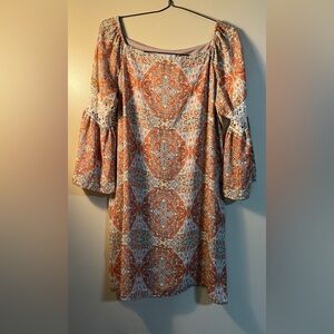 Emma & Michele Beautiful Orange Print with 3/4 sleeves.